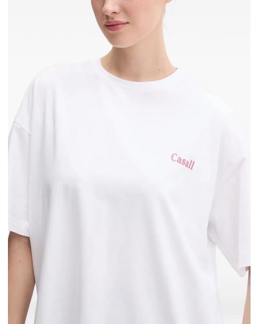 Casall White Logo-Print Drop-Shoulder T-Shirt