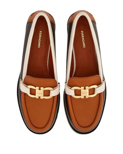 Ferragamo Brown Gancini-ornament Leather Loafers