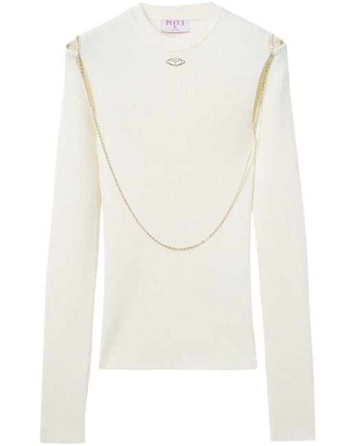 Emilio Pucci White Logo-plaque Chain-link Ribbed Top