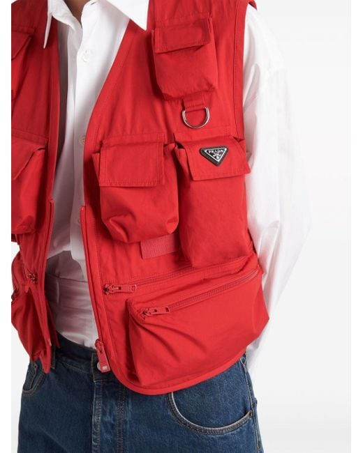 Gilet à poches multiples Prada pour homme en coloris Red