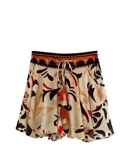 PAHIESA FORMENTERA Brown Tassel-Detail Abstract-Print Shorts
