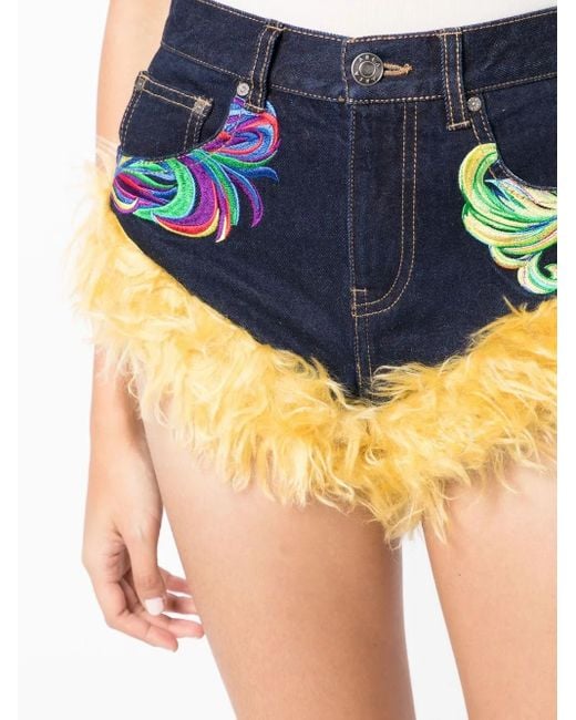 Area Blue Jeans-Shorts Mit Wollbesatz