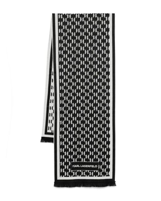 Karl Lagerfeld Black Monogram Wool Scarf for men