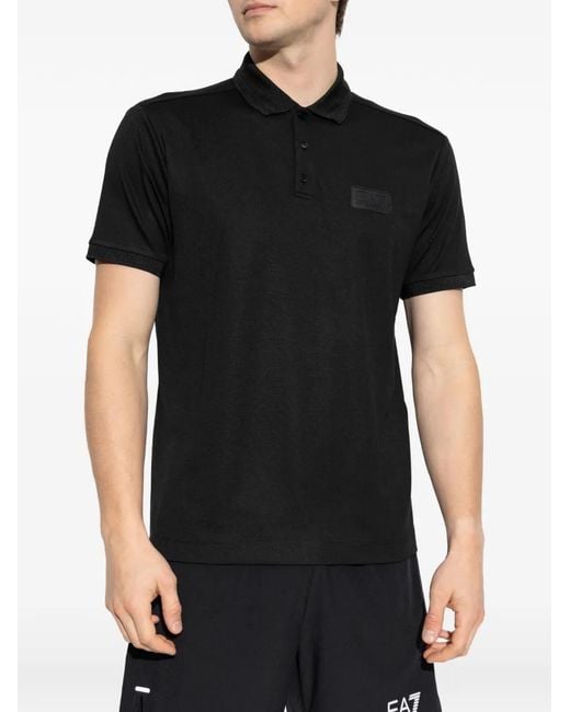 EA7 Black Button Logo Polo Shirt for men