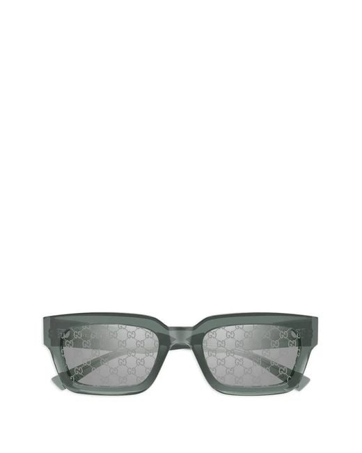 Gucci メンズ グレー スクエアフレーム サングラス