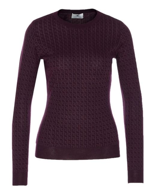 Elisabetta Franchi Top Met Jacquard-Patroon En Lange Mouwen in het Purple