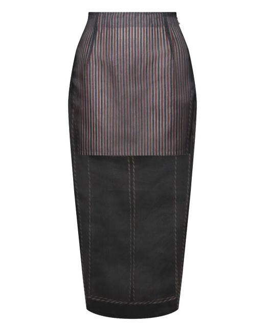 Thom Browne Black Striped Organza Pencil Skirt