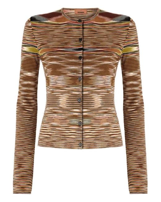 Missoni Brown Patterned Wool-Blend Cardigan