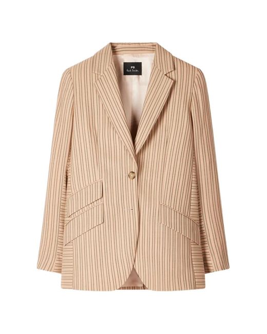 Paul Smith Natural Single-Breasted Striped Blazer