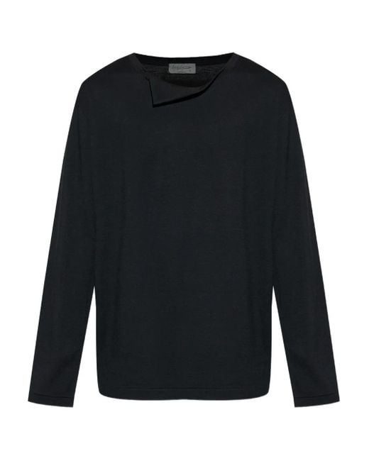 メンズ Yohji Yamamoto Folded-neck Long-sleeve T-shirt Blue
