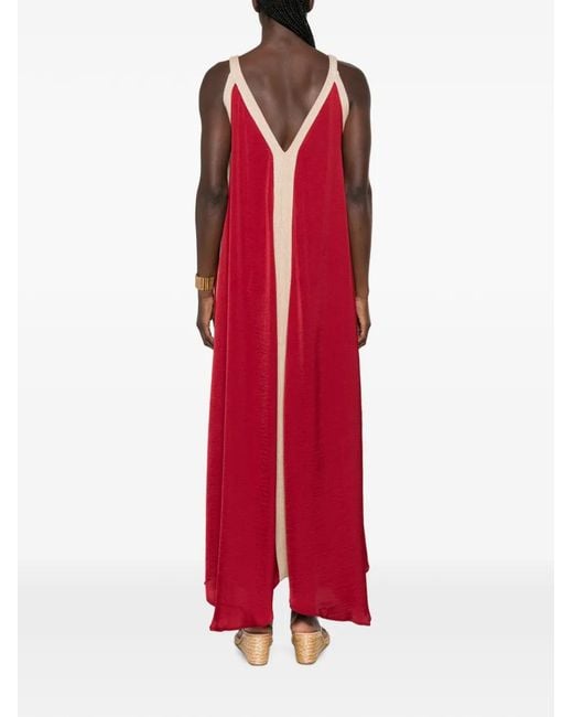 MOUTAKI Red V-Neck Sleeveless Maxi Dress
