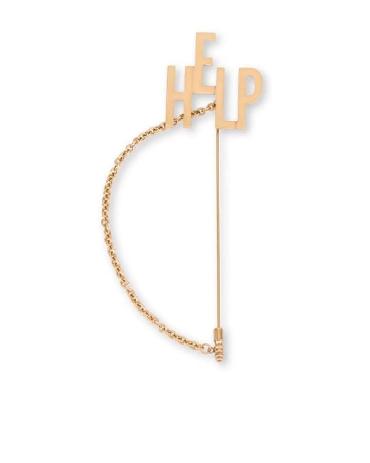 Moschino White Help-Lettering Chain-Detail Brooch