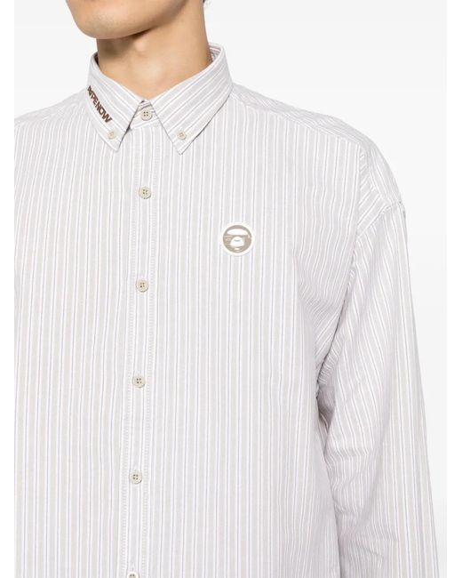 Aape By A Bathing Ape White Logo-Patch Striped Shirt for men