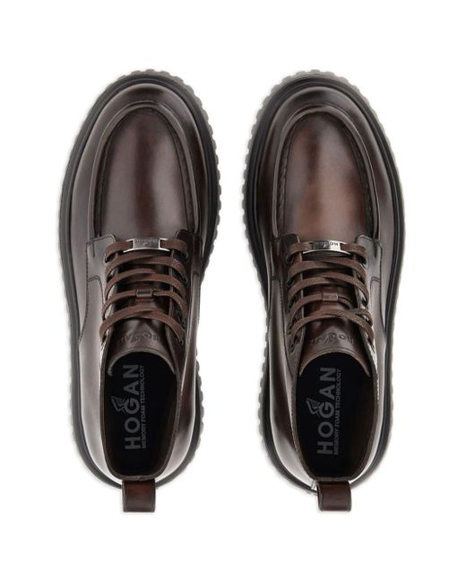 Hogan Black H-stripe Lace-up Leather Boots for men