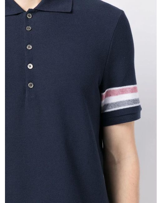 Thom Browne Blue Chest Logo-Patch Polo Shirt for men