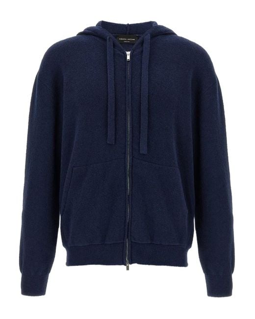 Roberto Collina Blue Terry-Cloth Hoodie for men