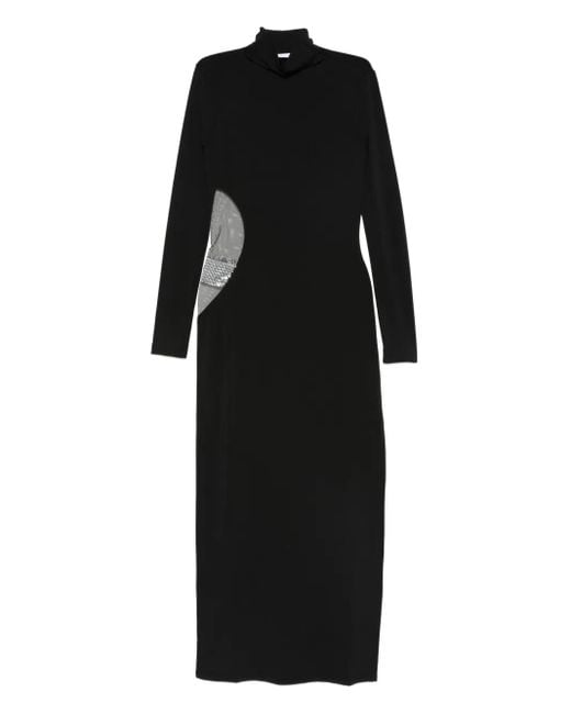 Patrizia Pepe Black High-Neck Rhinestone-Embellished Dress