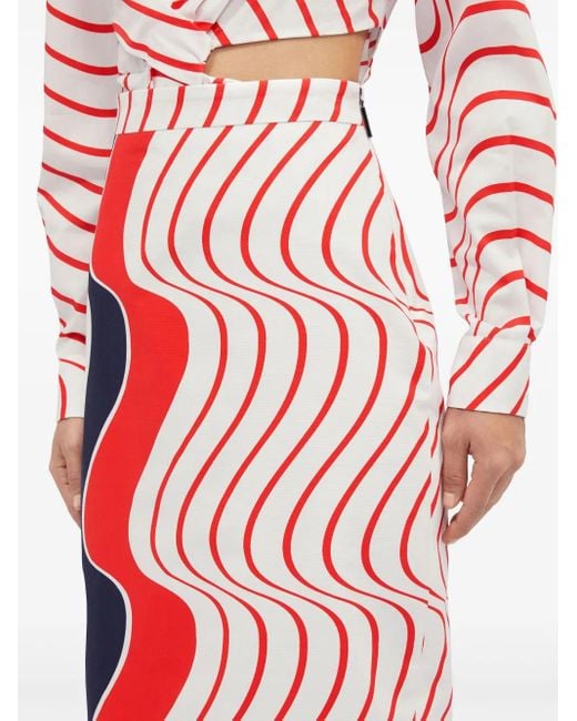 MSGM Red Printed Pencil Skirt