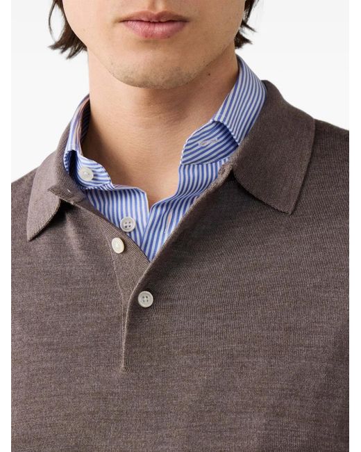 Hackett Gray Knitted Long-Sleeve Polo Shirt for men