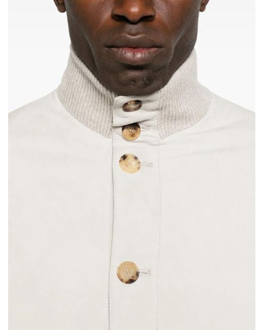 Brunello Cucinelli White High-Neck Jacket for men