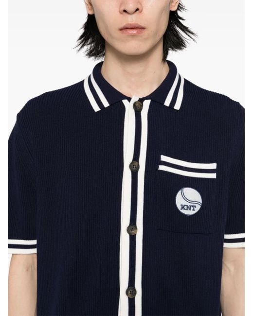 Kiton Blue Logo-Patch Shirt for men