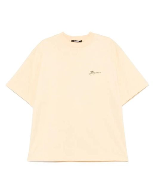 Jacquemus Natural Le T-Shirt Athletic Club, Round Neck, Short Sleeves, 100% Organic Cotton, Size: Large for men