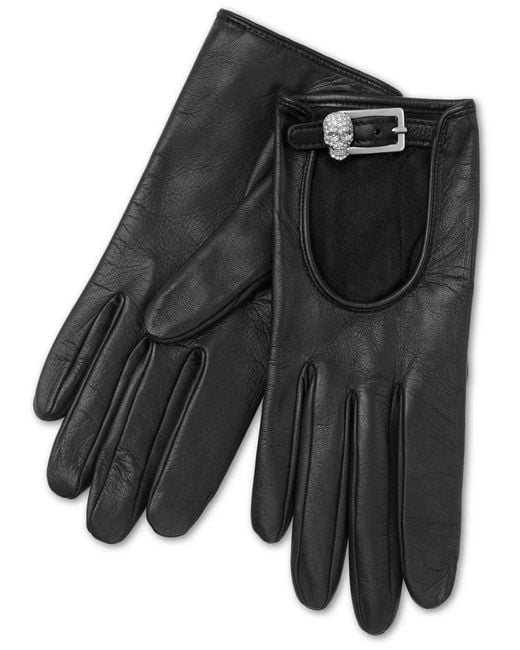 Philipp Plein Black Nappa Mid-Gloves Crystal Skull
