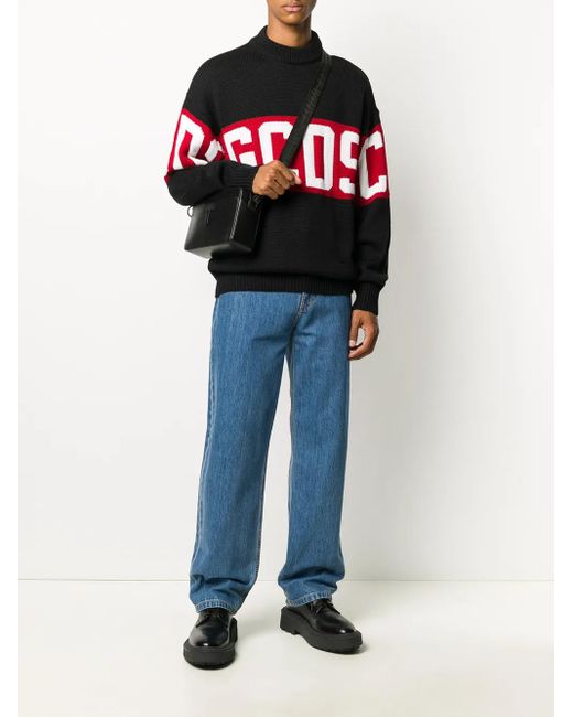 Gcds Black Crewneck Sweater With Logo for men