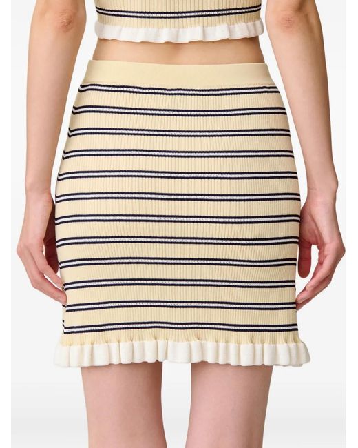 Claudie Pierlot Natural Striped Ruffled-Hem Mini Skirt