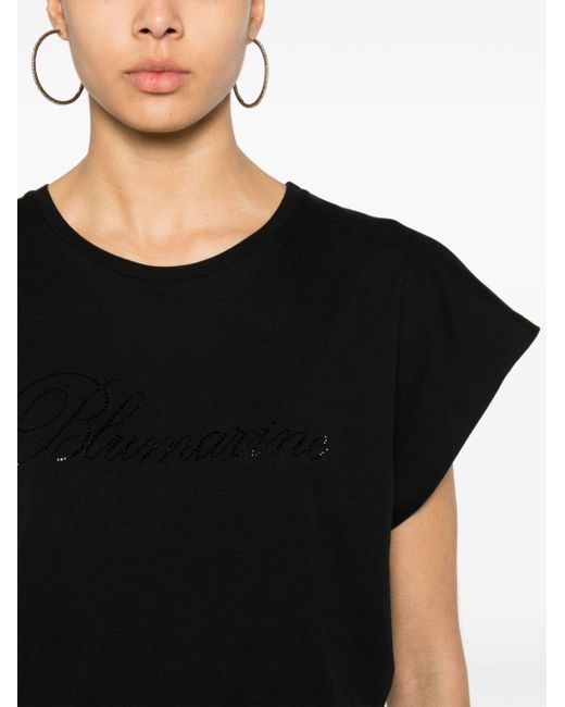 Blumarine ラインストーンロゴ Tシャツ Black