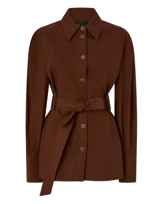 Pinko Brown Cotton Jacket With Belt