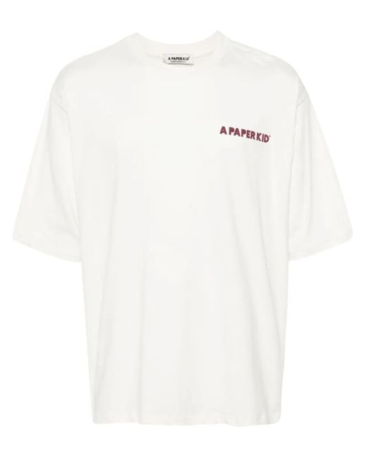 A PAPER KID White Logo-Print Cotton T-Shirt for men