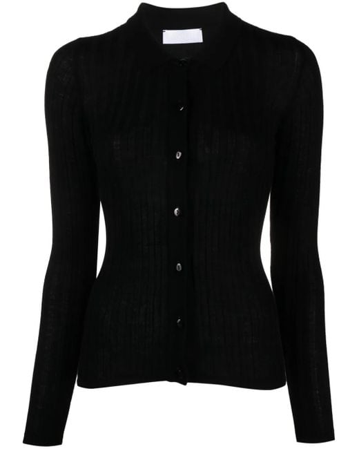 RAQUETTE Black Ribbed-Knit Polo Cardigan