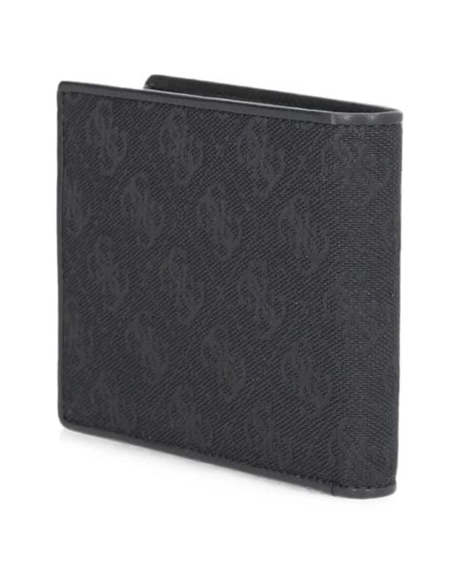 Guess Black Monogram-Pattern Bifold Wallet for men