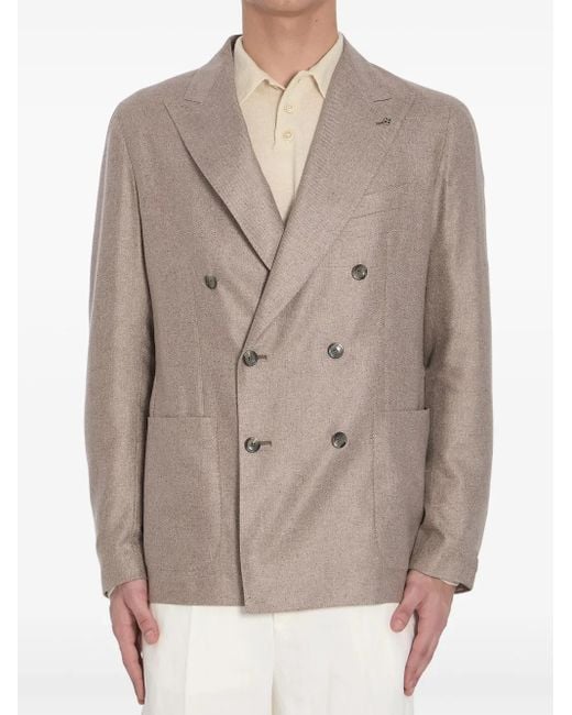 Tagliatore Brown Double-Breasted Silk Jacket for men