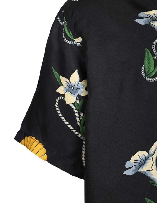 Drole de Monsieur Black Shell Floral Silk Shirt for men