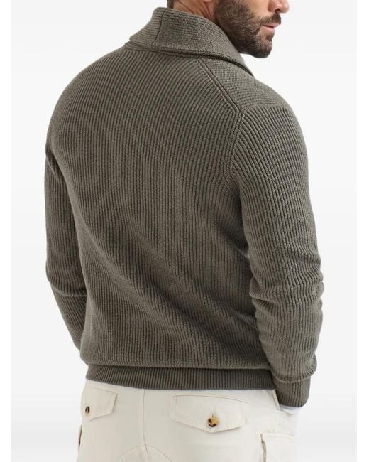 Brunello Cucinelli Green Malfilé-Cotton English-Rib Cardigan for men