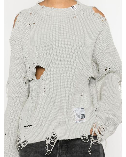 Maison Mihara Yasuhiro White Distressed Ripped Jumper