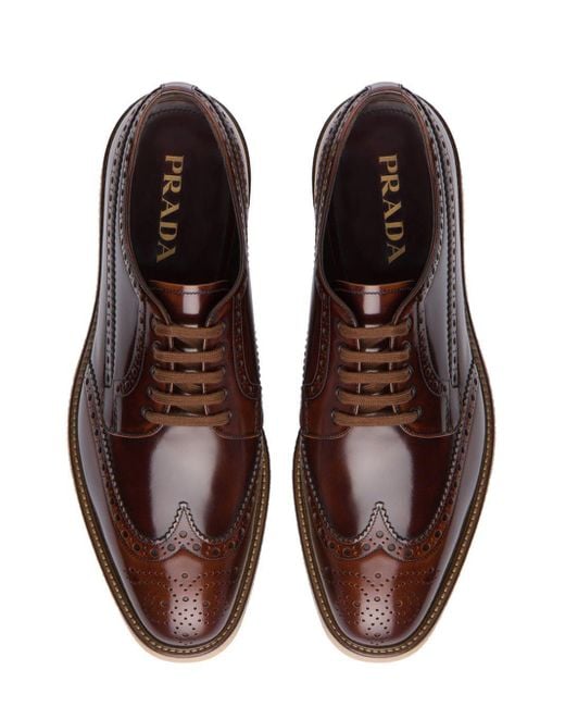 Prada Brushed Leather Brogues in Brown for Men Lyst