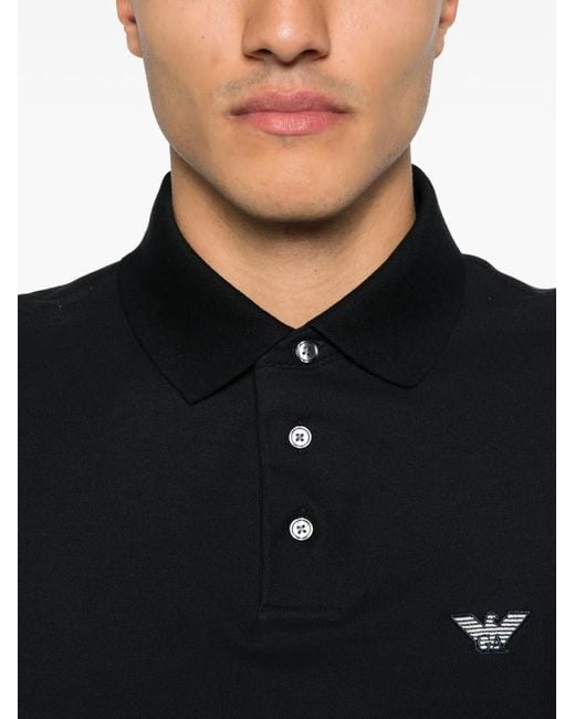 Emporio Armani Black Cotton Polo Shirt for men