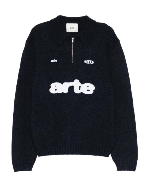 Arte' Black Logo-Patch Polo Shirt for men