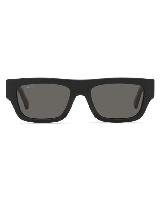 Gucci Black Logo-engraved Rectangle-frame Sunglasses for men