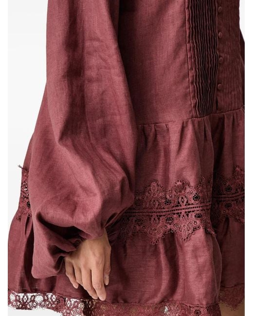Bardot Red Lace-Trim Pleated-Bib Dress