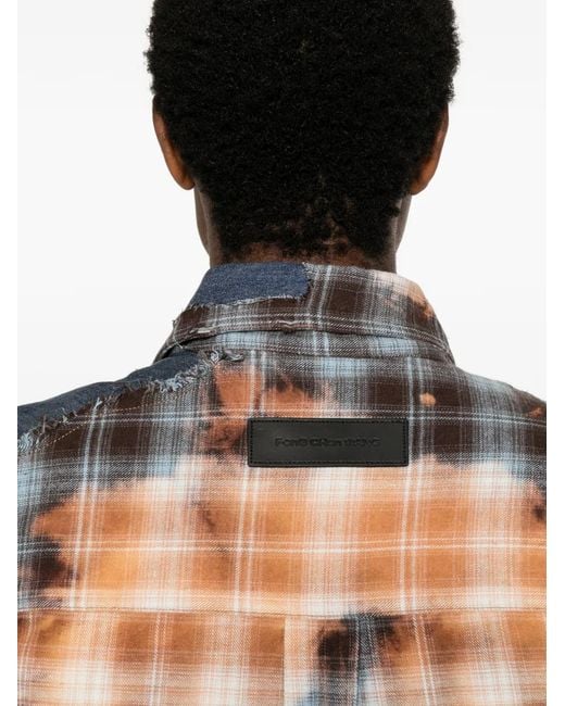 Feng Chen Wang White Distressed-Effect Checked Shirt for men