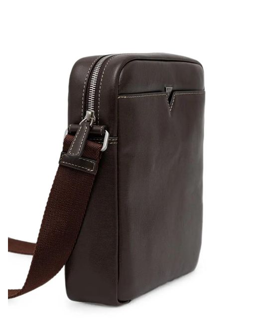 Guess Black Firenze Logo-Plaque Top-Zip Messenger Bag for men