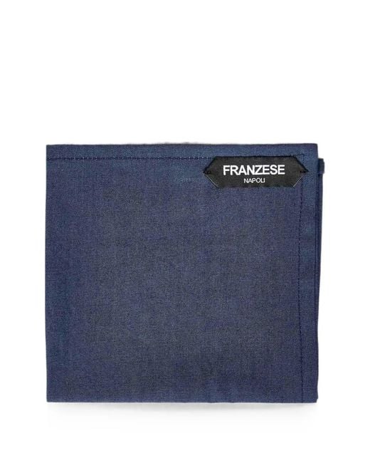 Franzese Collection Blue Hand-Finished Denim Pocket Square for men