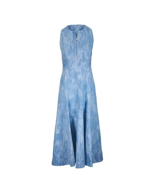 Akris Punto Blue Washed Denim Jacquard Midi Dress