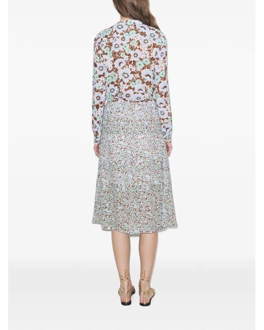 Tory Burch White Printed Viscose Bow Blouse