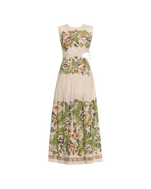 Agua Bendita Metallic Otoño Anhelo Floral-Print Midi Dress