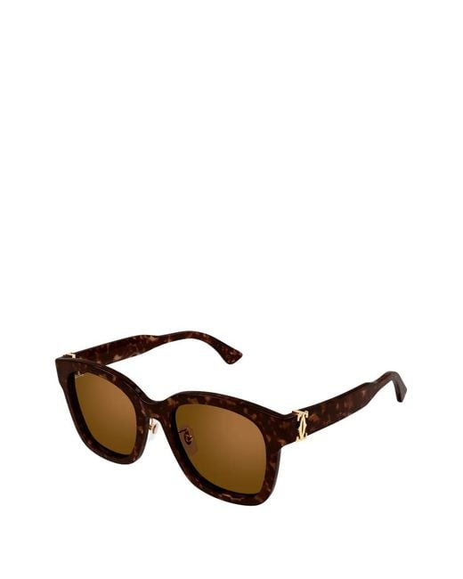 Cartier Brown Tortoiseshell-Effect Square-Frame Sunglasses